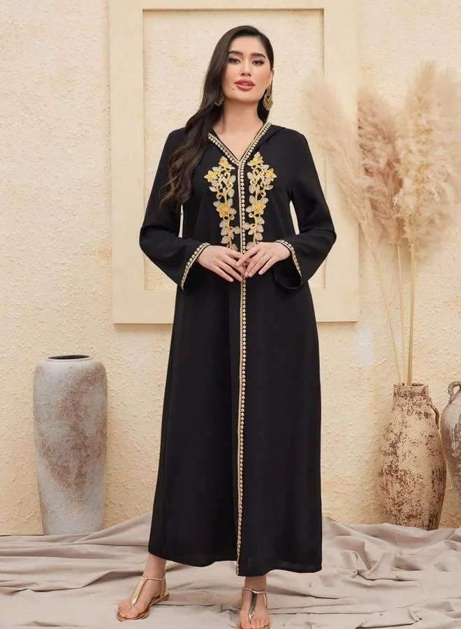 Take Two  Women Flower Patch Detail Hooded Jalabiya for Women | Best Price UAE